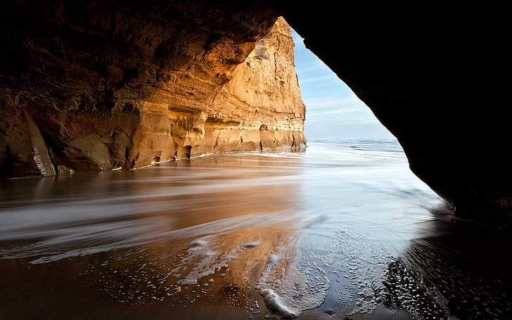 Caverna da praia, praia, natureza, caverna, HD papel de parede
