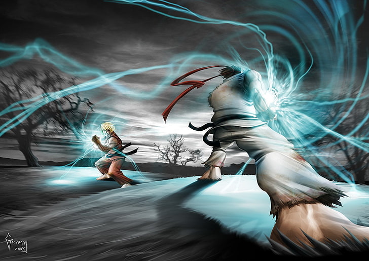 two men fighting wallpaper, Street Fighter, Ken Masters, Ryu (Street Fighter), HD wallpaper