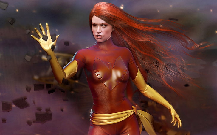 arte de fantasia, garota de fantasia, Jean Grey, Dark Phoenix, X-Men, HD papel de parede