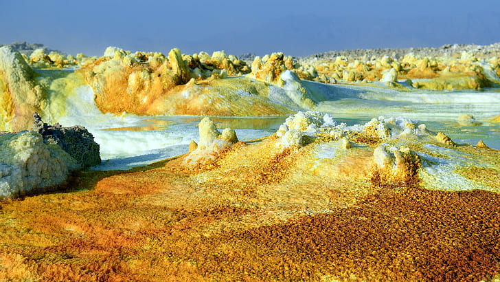 alam, bentang alam, Etiopia, gurun pasir, Gurun Danakil, belerang, garam, danau garam, Wallpaper HD
