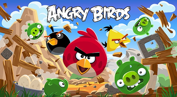 怒っている鳥の新しいバージョン、怒っている鳥のポスター、ゲーム、怒っている鳥、背景、新しいバージョン、 HDデスクトップの壁紙 HD wallpaper
