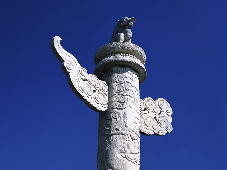 statue en béton gris, porcelaine, colonnes, pierre, totem, Fond d'écran HD