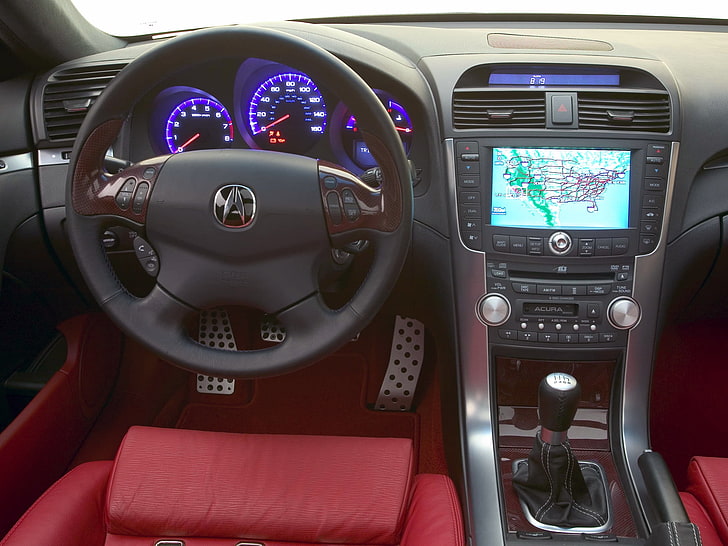 black Acura steering wheel, acura, tl, 2003, concept car, salon, interior, steering wheel, speedometer, HD wallpaper