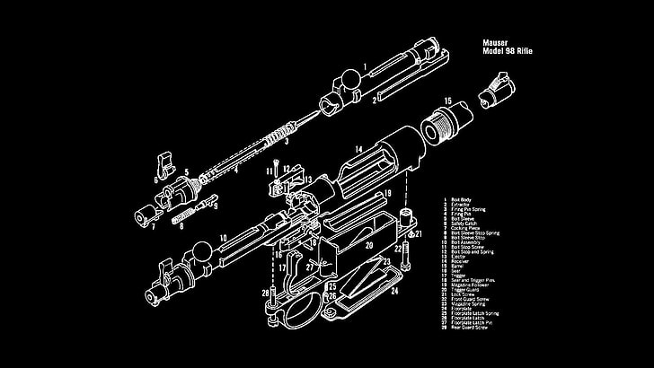 pistola, diagrama de vista explodida, mauser, HD papel de parede