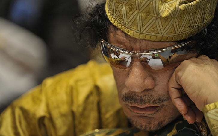 Muammar al Gaddafi, men's silver framed sunglasses, libya, officer, colonel, che, HD wallpaper