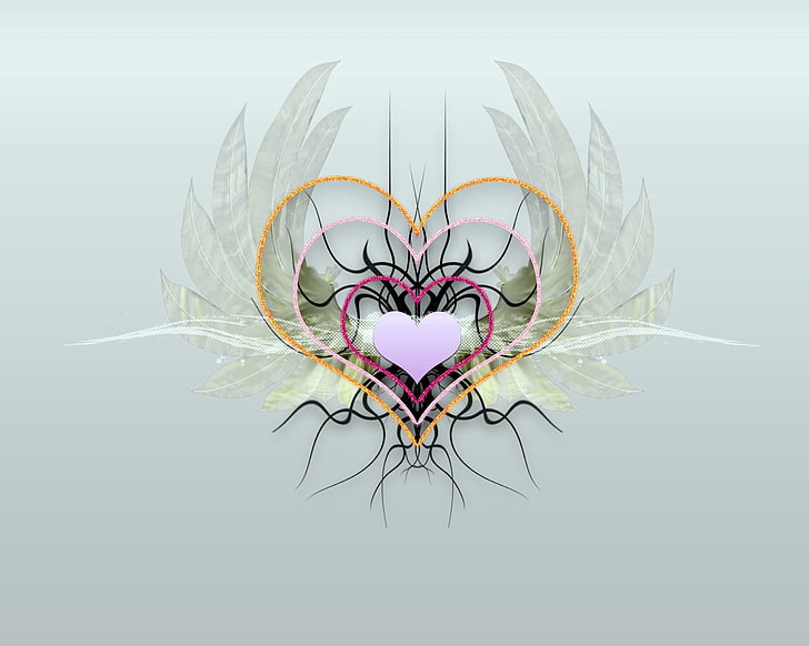 brown and yellow heart-shape wall decor, heart, wings, drawing, HD wallpaper