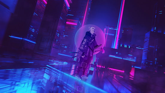 cyberpunk, Cyberpunk 2077, cyber city, neon, The Witcher, Geralt of Rivia, Sfondo HD HD wallpaper