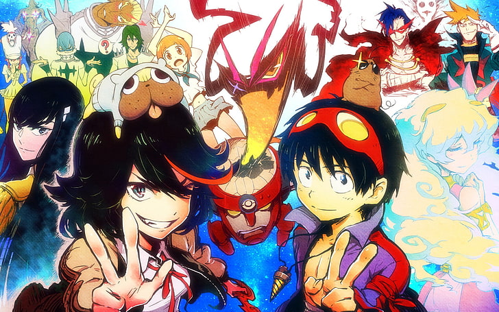 anime character fan art, Kill la Kill, Senketsu, Matoi Ryuuko, Tengen Toppa Gurren Lagann, Simon, Kamina, Mankanshoku Mako, HD wallpaper