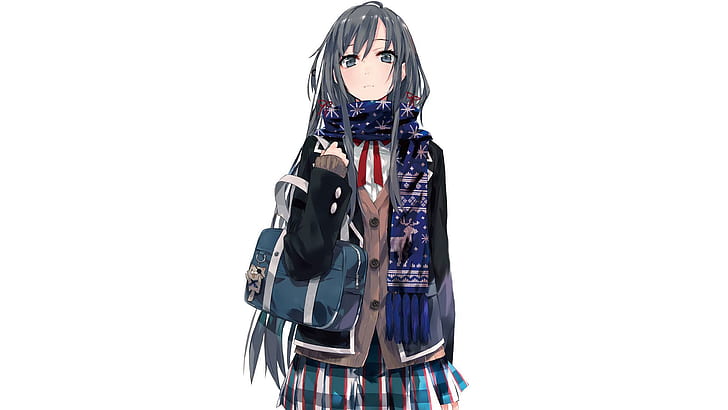 yukinoshita yukino, girl, scarf, art, HD wallpaper