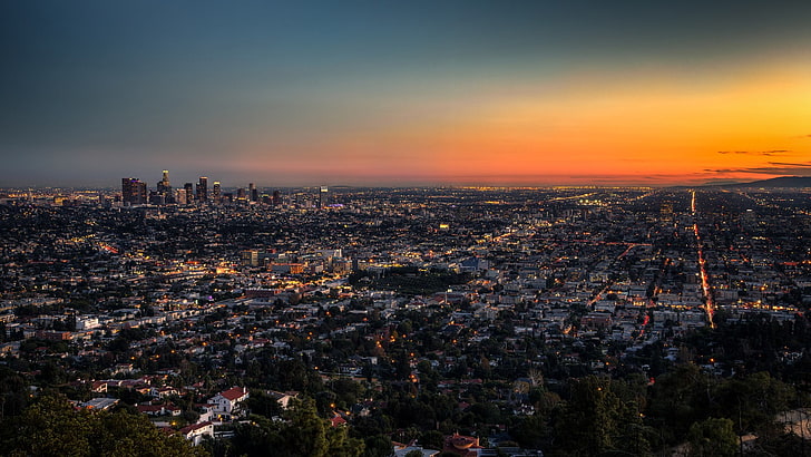 foto udara dari cakrawala kota, Los Angeles, Wallpaper HD