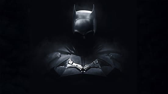 The Batman (2022), Robert Pattinson, Bruce Wayne, Batman logotyp, mörk, svart bakgrund, HD tapet HD wallpaper