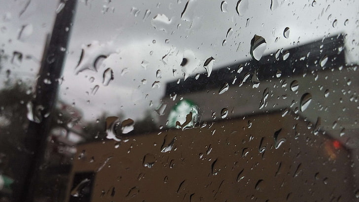 абстрактные, расфокусированные, капли, лювия, дождь, Starbucks, вода, мокрый, HD обои