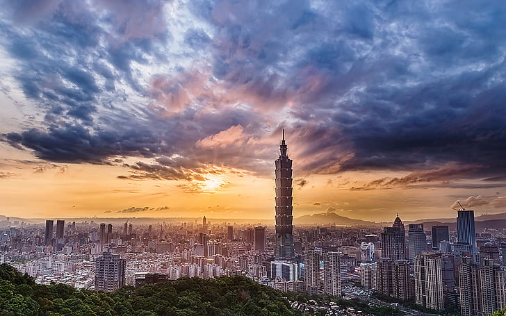 Taiwan Sunset Clouds Buildings Grattacieli Landscape HD, paesaggio, nuvole, tramonto, edifici, paesaggio urbano, grattacieli, taiwan, Sfondo HD
