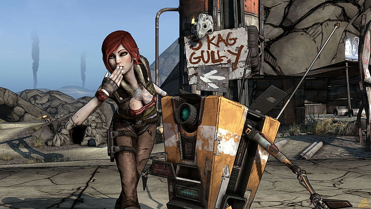 Borderlands, anime, Claptrap, siren, video games, Lilith, cleavage, HD wallpaper
