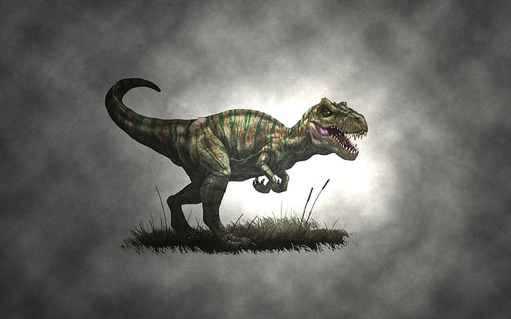 grauer Dinosaurier, Tiere, Dinosaurier, T-Rex, Natur, Zeichnung, Grafik, Minimalismus, HD-Hintergrundbild