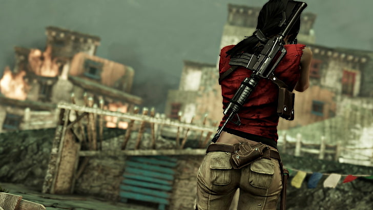 weibliche figur digitale wallpaper, maschinengewehr, unerforscht, videospiele, mädchen mit gewehren, HD-Hintergrundbild