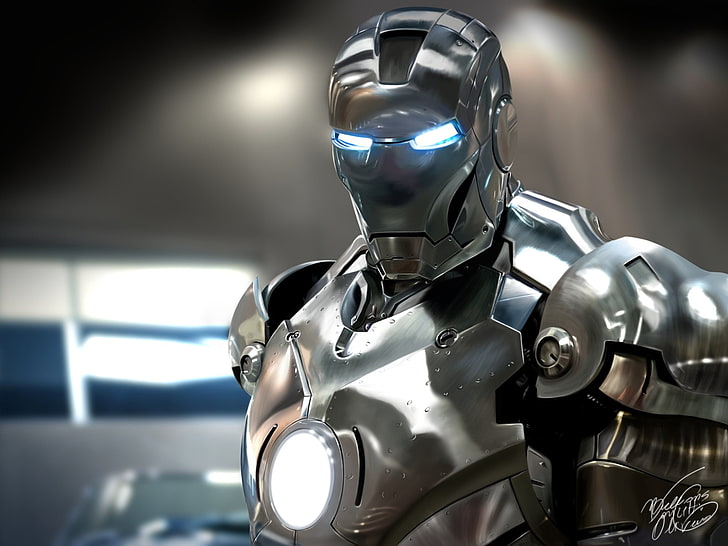 Marvel chrome-colored Iron Man costume, two, Iron Man, Marvel, HD wallpaper