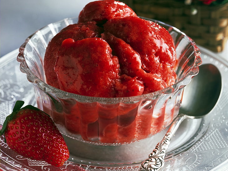 strawberry ice cream, strawberry, jam, sweet, HD wallpaper