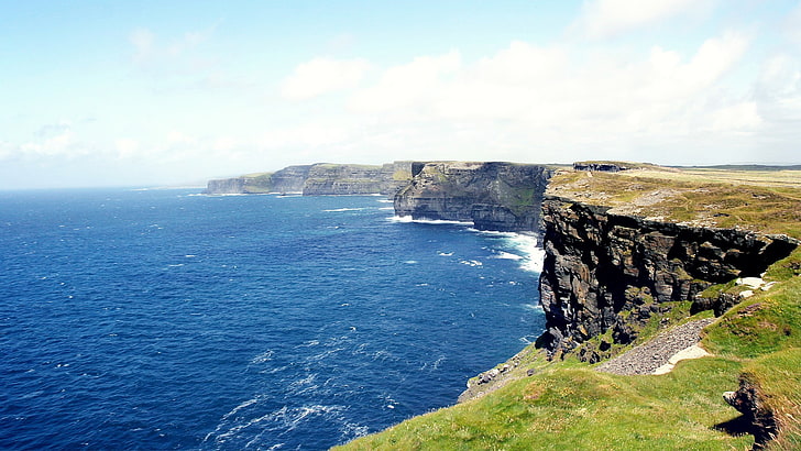 cliff, coast, sea, landscape, Cliffs of Moher, Cliffs of Moher (ireland), Ireland, HD wallpaper