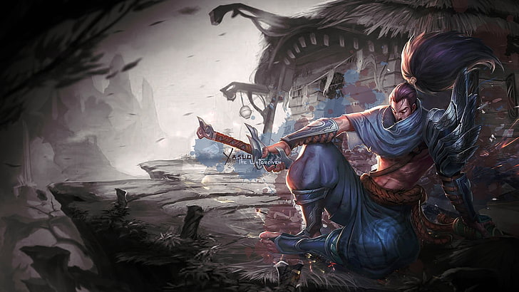 illustration of man holding sword, video game wallpaper, League of Legends, Yasuo, video games, HD wallpaper