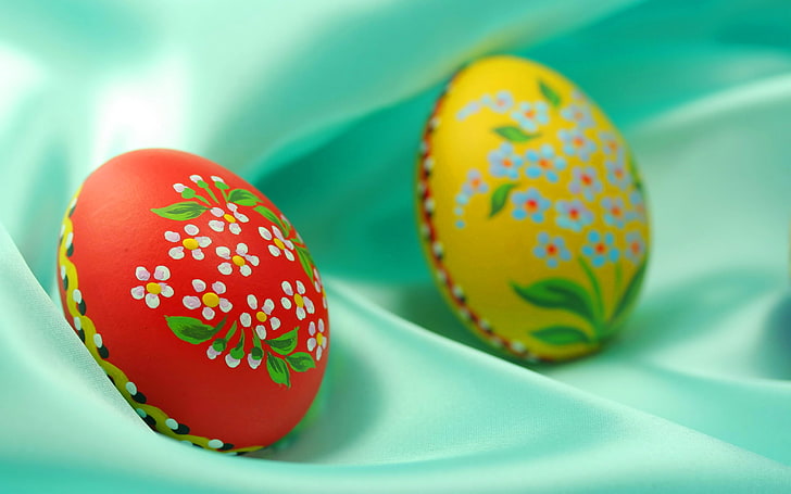 red and yellow painted stones, gift, colored, eggs, Easter, shell, painting, attribute, HD wallpaper