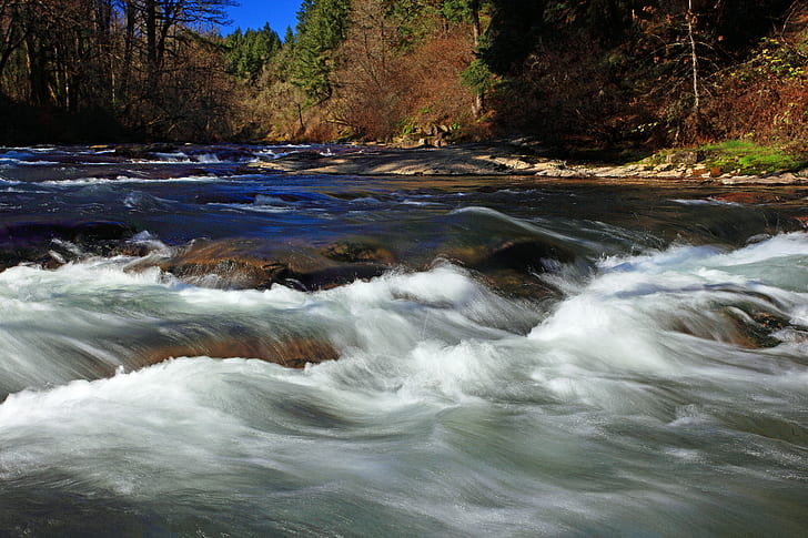 photo of a rushing body of water, luckiamute river, luckiamute river, Little Luckiamute River, photo, rushing, body of water, Little  Luckiamute  River, River  Falls, Falls  City  Oregon, Polk  County, Town, Color, Trees, Canon  EOS  5D  Mark  II, nature, river, stream, forest, waterfall, water, landscape, scenics, tree, flowing Water, outdoors, beauty In Nature, rapid, HD wallpaper
