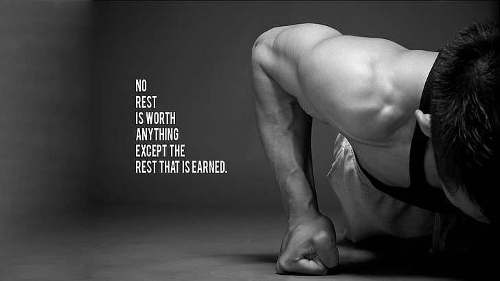 no rest is worth anything except the rest that is earned. text, photography, monochrome, quote, men, sport, HD wallpaper