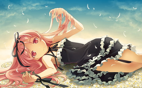 Anime Girls, rosa Haare, Anime, Garden (Bildroman), Himemiya Ruri, Band, schwarze Bänder, Manga, lange Haare, HD-Hintergrundbild HD wallpaper