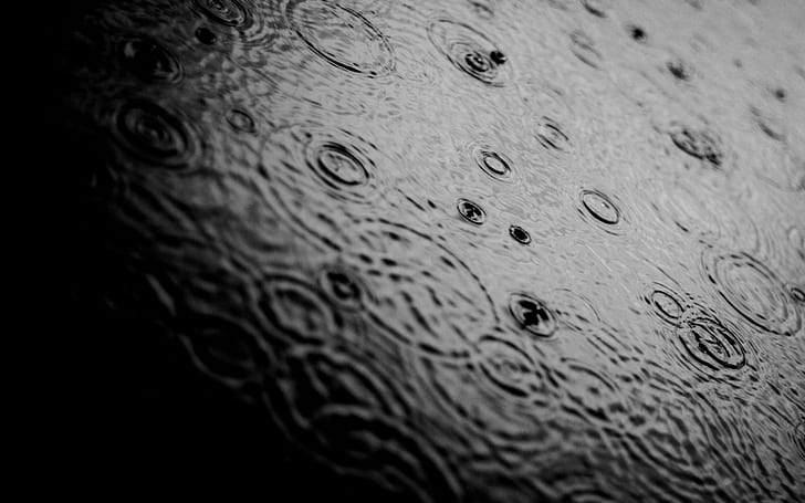 pluie, flaque d'eau, ondulations, monochrome, Fond d'écran HD