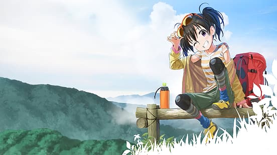 gadis anime, anime, Yama no Susume, ransel, kacamata, Wallpaper HD HD wallpaper