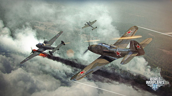 World of Warplanes, военни самолети, wargaming, самолет, Bell P-39 Airacobra, Messerschmitt Bf 110, dogfight, HD тапет HD wallpaper