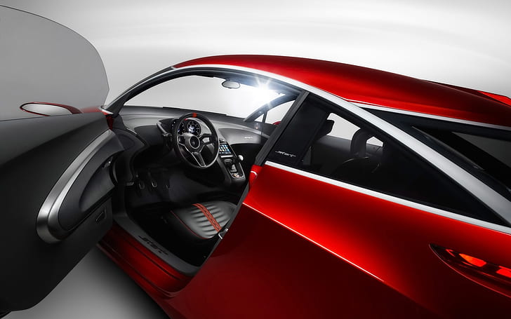 Ford Start Concept Interior, volante negro y auto rojo, Ford Concept, Fondo de pantalla HD