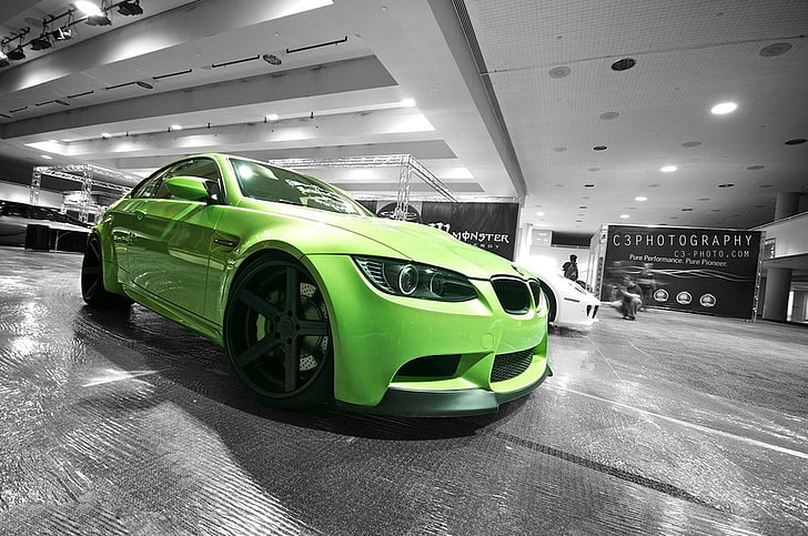green and black car seat, car, BMW, green cars, BMW M3 , vehicle, HD wallpaper