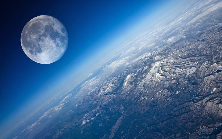 earth and moon-Space Universe Photography Wallpape.., gray moon, HD wallpaper