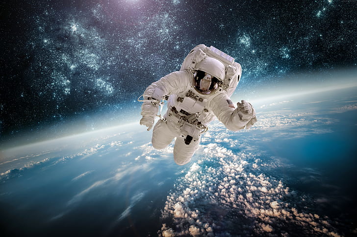 5k, Astronaut, Sterne, Galaxie, Weltraum, HD-Hintergrundbild
