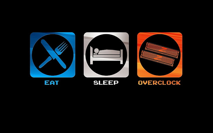 fond simple, minimalisme, humour, overclocking, manger, dormir, geek, Fond d'écran HD