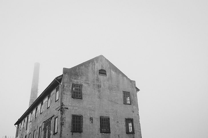 Алкатраз, Сан Франциско, залив Сан Франциско, монохромен, мъгла, сиво, стара сграда, HD тапет