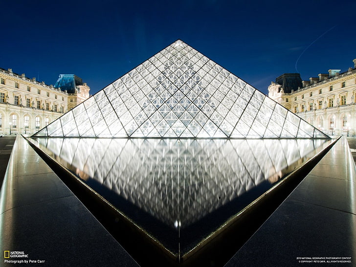 Лувр, Париж, пирамида, здание, архитектура, National Geographic, музей, HD обои