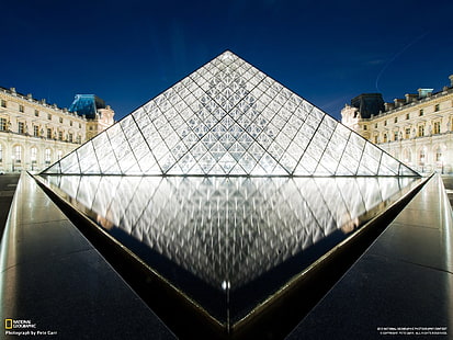 Louvre, Paris, pyramid, building, architecture, National Geographic, museum, HD wallpaper HD wallpaper