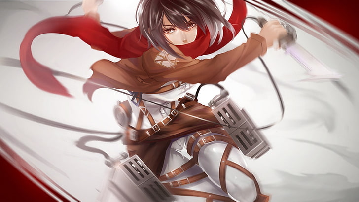 여성 애니메이션 캐릭터 일러스트, Shingeki no Kyojin, Mikasa Ackerman, HD 배경 화면