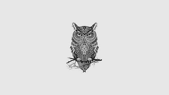 owl illustration, minimalism, tattoo, monochrome, owl, HD wallpaper HD wallpaper