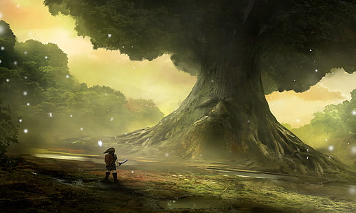 Zelda, The Legend of Zelda: Ocarina of Time, Link, The Legend of Zelda, Tree, Warrior, Fondo de pantalla HD HD wallpaper
