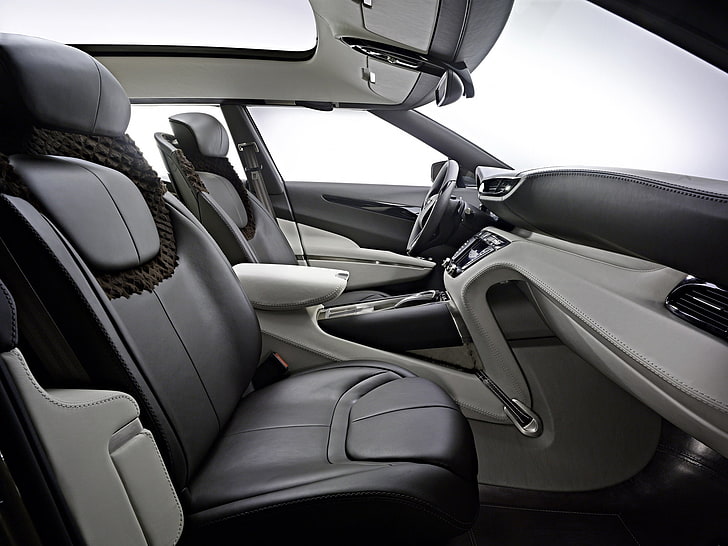 black leather car seat, aston martin, lagonda, 2009, salon, interior, steering wheel, concept car, HD wallpaper