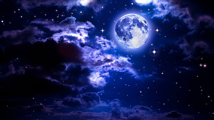 ciel, nature, atmosphère, univers, clair de lune, lune, ténèbres, nuit, Fond d'écran HD