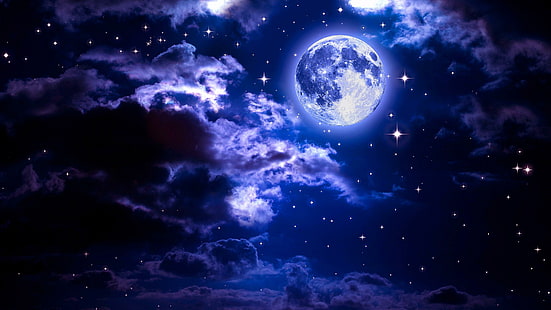 ciel, nature, atmosphère, univers, clair de lune, lune, ténèbres, nuit, Fond d'écran HD HD wallpaper