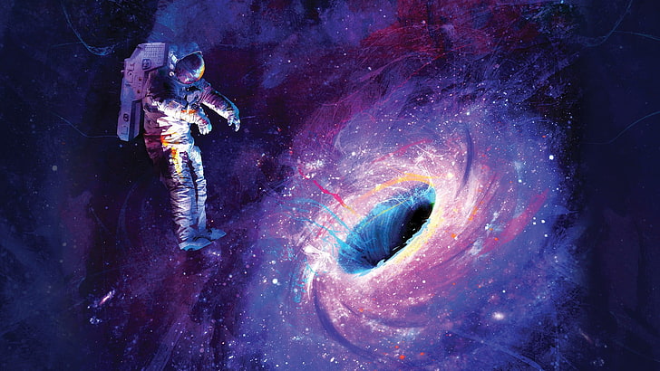 бял астронавт, произведения на изкуството, астронавт, вселена, черни дупки, HD тапет
