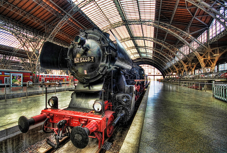 red and black train, the engine, Germany, Dresden, Steam Train, HD wallpaper