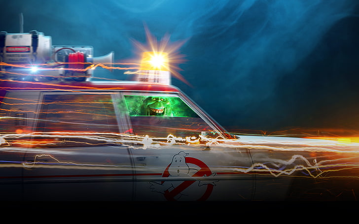 Ghostbusters Car, Ecto 1 vehicle digital wallpaper, Movies, Hollywood Movies, hollywood, 2016, HD wallpaper