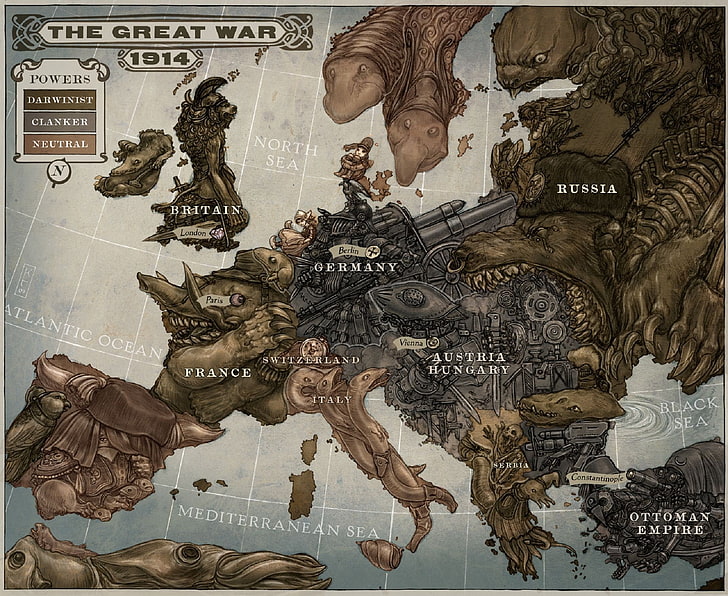 第一次世界大戦のデジタル壁紙、デジタルアート、地図、ヨーロッパ、スチームパンク、 HDデスクトップの壁紙