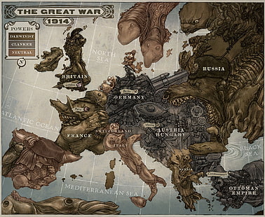 第一次世界大戦のデジタル壁紙、デジタルアート、地図、ヨーロッパ、スチームパンク、 HDデスクトップの壁紙 HD wallpaper